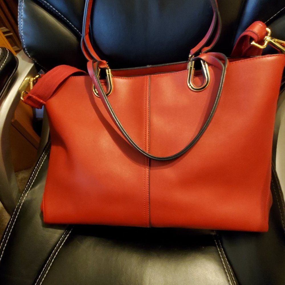 Red faux leather Computer Bag